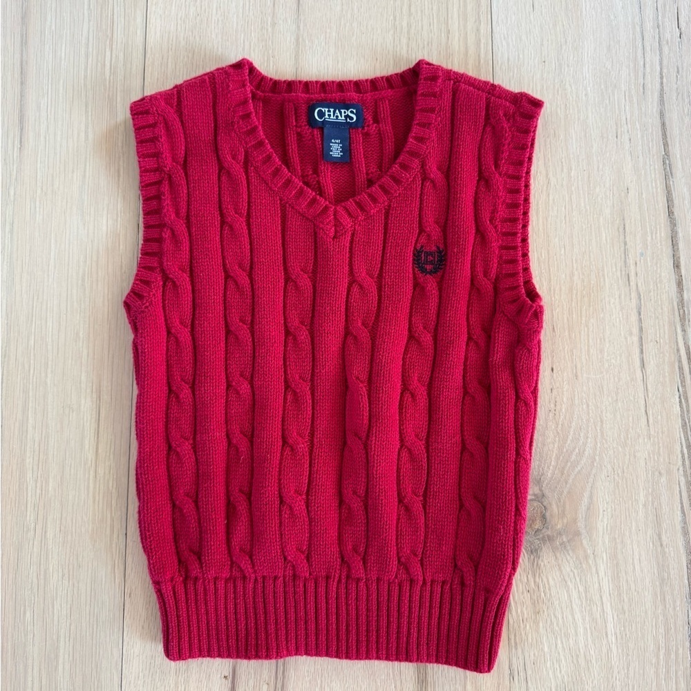 Chaps Red Sweater Vest 100% Cotton Size 4/4T